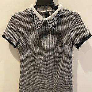 Shein dress tweed check pattern w/ frayed sleeve & hem detail w/collar detail.